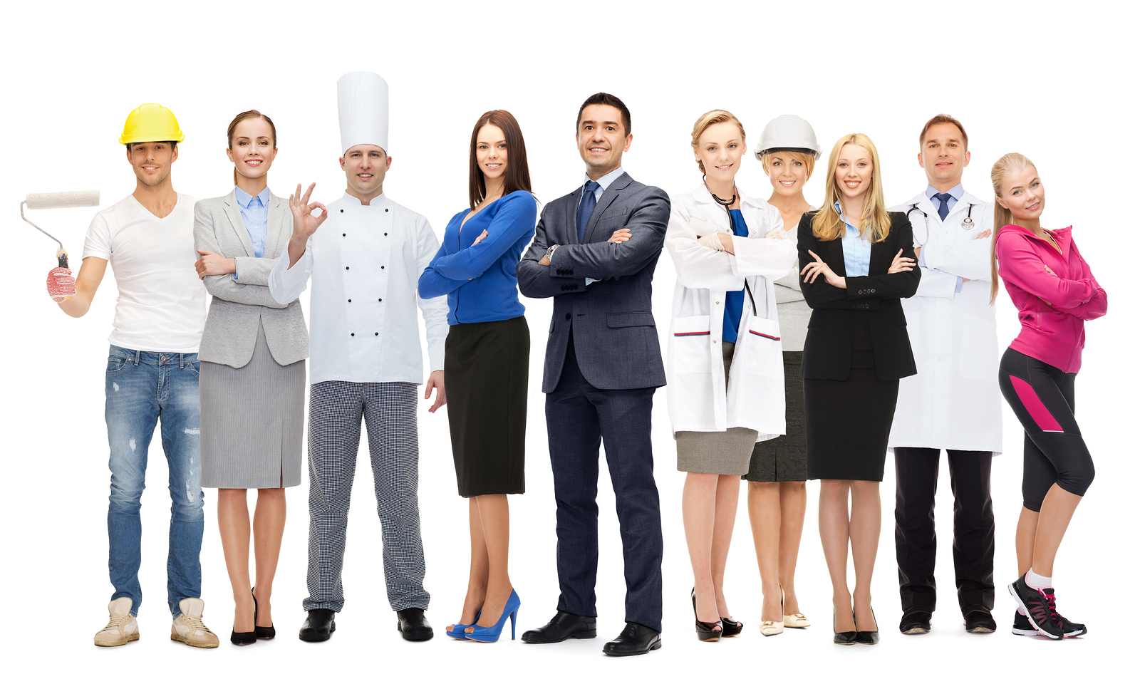 people, profession, qualification, employment and success concept - happy different businessman over group of professional workers